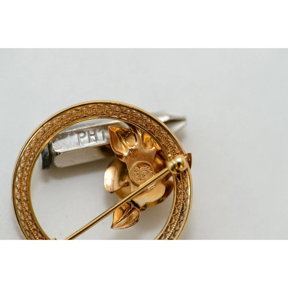 Vintage Rolyn INC Rose art deco pin brooch 1/20 12K Gold Filled Mid Century